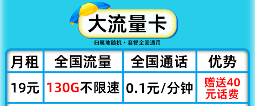 中國聯(lián)通 19元流量卡長期套餐100G大流量贈送40元話費