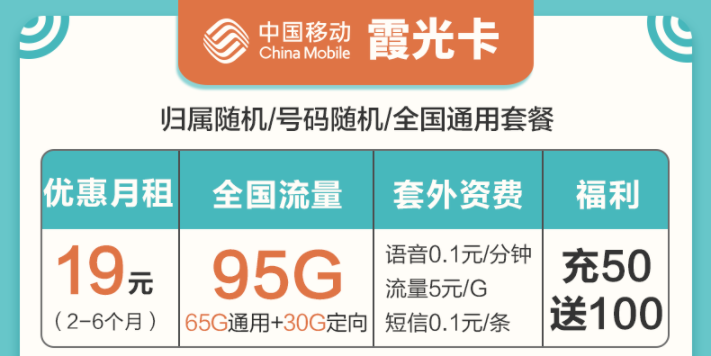 新年換新卡 移動流量卡特別推薦低至19元95G大流量手機上網卡霞光卡