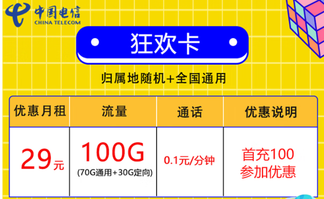 中國(guó)電信放大招了 100G超大流量?jī)H需29元 首充100可享優(yōu)惠 速來(lái)