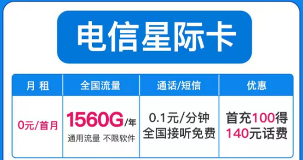 電信星際卡首月0月租純流量上網(wǎng)卡19元100G通用+30G定向超適合學(xué)生的手機(jī)卡