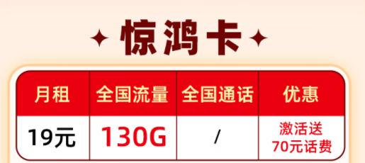 電信20年長期優(yōu)惠套餐|電信驚鴻卡、羽軒卡|首月免費(fèi)使用