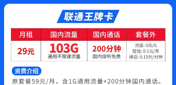 流量最多最便宜的是什么套餐？聯(lián)通王牌卡29元103G|聯(lián)通春風(fēng)卡、秋雨卡|低月租大流量套餐