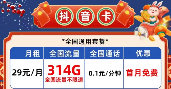 有哪些性價比高的電信流量卡？電信抖音卡29元314G|長期校園卡、風(fēng)雨卡29元100G