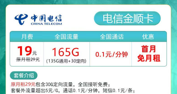 擁有超多流量的電信流量卡又來啦！19元165G金順卡、29元180G夕夏卡|低月租超大流量+首月免費(fèi)