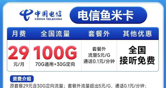 有必要買一張大流量卡嗎？電信魚(yú)米卡29元100G+電信飛歌卡19元100G+100分鐘