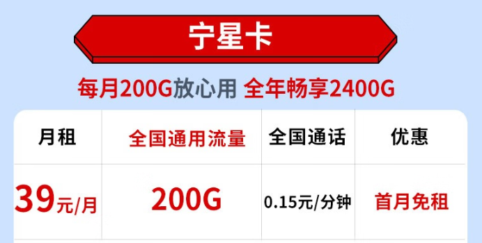 電信寧星卡怎么樣？200G通用流量不限速+首免+免費領(lǐng)??！