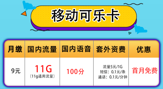 無限歡樂移動卡|移動可樂卡+移動19.9元30G卡|短期旅行必備好卡！